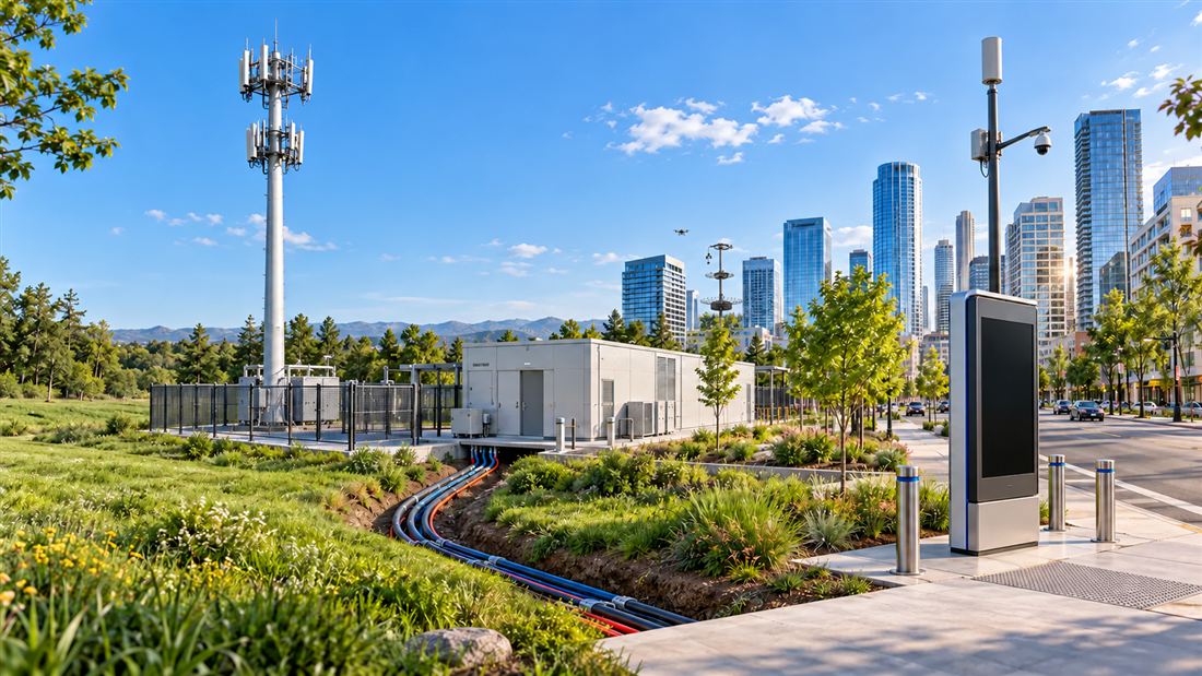 Communications and technology infrastructure: tower, fiber, edge data center, smart city kiosk and bollards